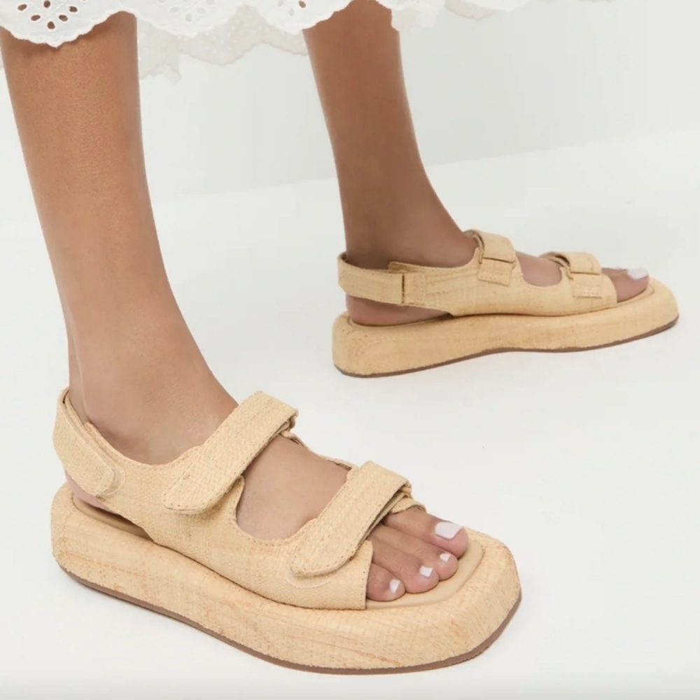 Loeffler Randall Beige Platform Velcro Sandals